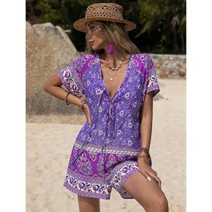 RusttyDustty Boho Purple Floral Romper